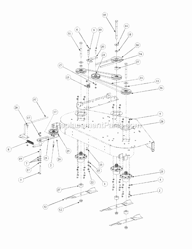Fabricated Deck Spindle Assembly Diagram and Parts List for M54-HN 53CB5ETW750-24HP-OHV Cub Cadet Lawn Tractor